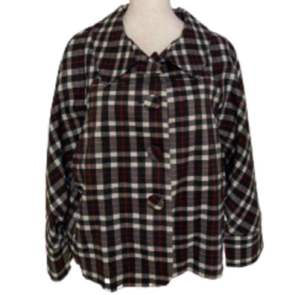 EUC John Paul Richard Black + Red & White Plaid Lightweight Jacket Size 14 - Picture 2 of 15